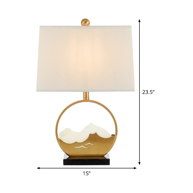 Modern Gold Fabric Night Table Lamp With Marble Base - Trapezoid Design