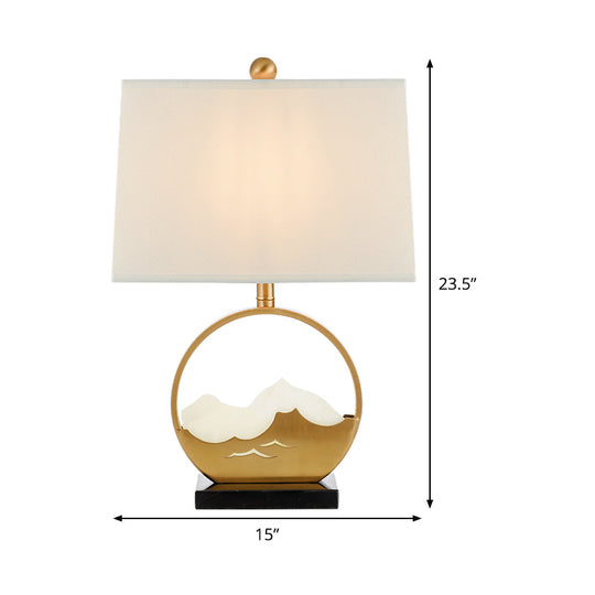 Modern Gold Fabric Night Table Lamp With Marble Base - Trapezoid Design