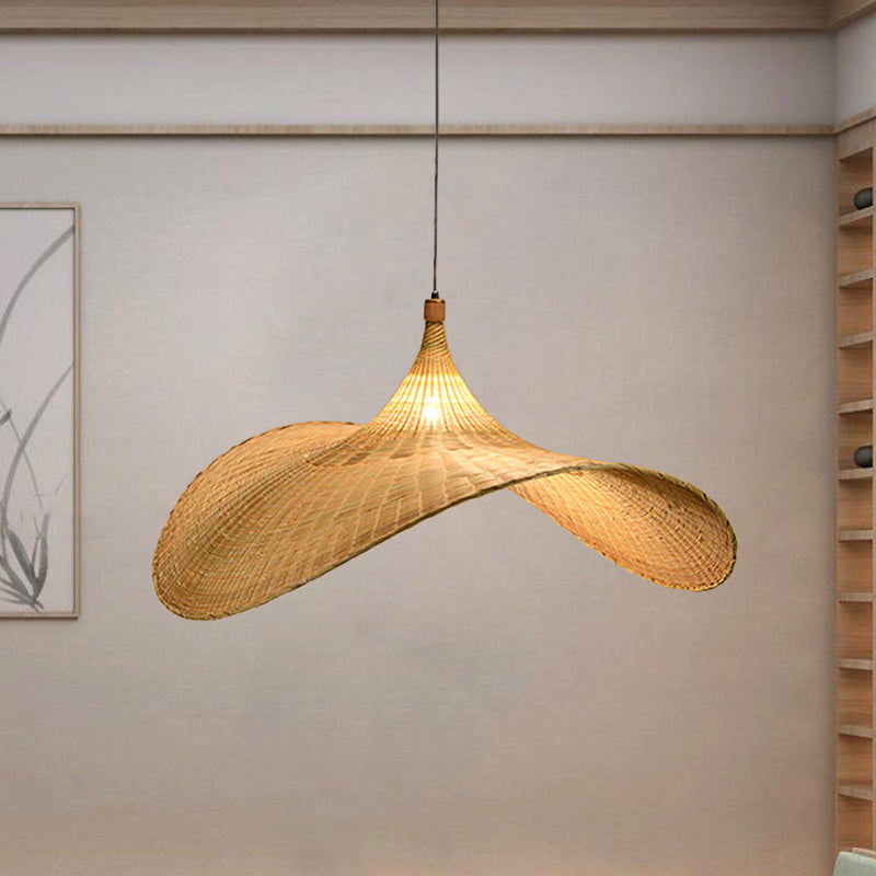 Flare Bamboo Living Room Pendant Lamp With Asia Flaxen Shade