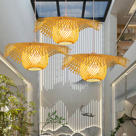 Bamboo Asian Flared Ceiling Lamp - 1 Head Wood Pendant Light For Restaurant (18/29.5 Wide)