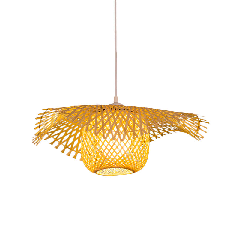 Bamboo Asian Flared Ceiling Lamp - 1 Head Wood Pendant Light For Restaurant (18/29.5 Wide)