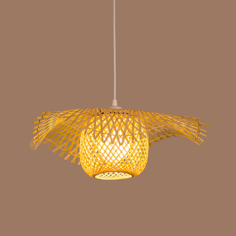 Bamboo Asian Flared Ceiling Lamp - 1 Head Wood Pendant Light For Restaurant (18/29.5 Wide)