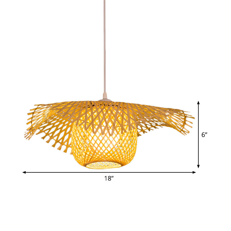 Bamboo Asian Flared Ceiling Lamp - 1 Head Wood Pendant Light For Restaurant (18/29.5 Wide)