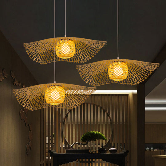 Bamboo Asian Flared Ceiling Lamp - 1 Head Wood Pendant Light For Restaurant (18/29.5 Wide)