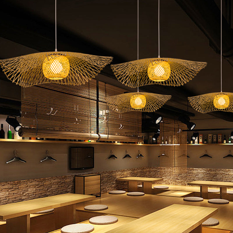 Bamboo Asian Flared Ceiling Lamp - 1 Head Wood Pendant Light For Restaurant (18/29.5 Wide)