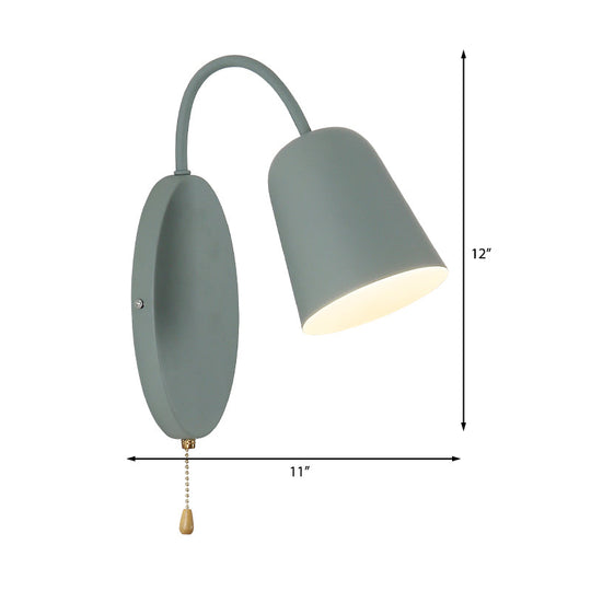 Contemporary Cone Sconce Light Fixture With Metal Shade & Pull Chain In Vibrant Colors