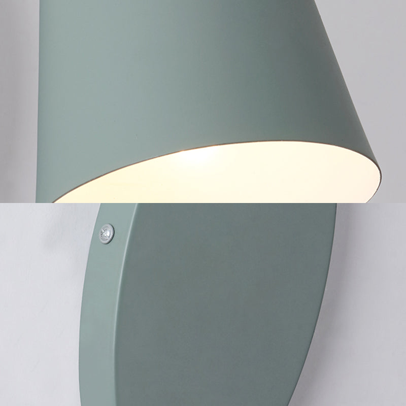 Contemporary Cone Sconce Light Fixture With Metal Shade & Pull Chain In Vibrant Colors