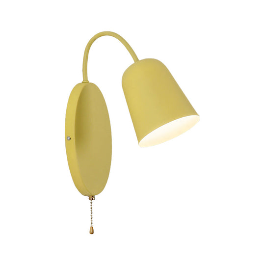 Contemporary Cone Sconce Light Fixture With Metal Shade & Pull Chain In Vibrant Colors