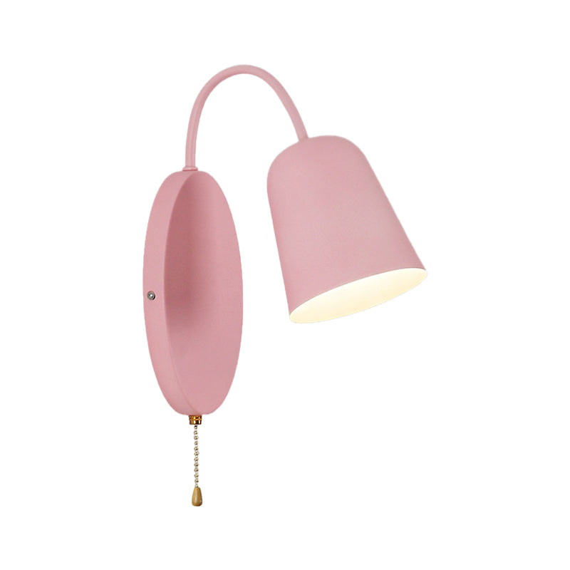 Contemporary Cone Sconce Light Fixture With Metal Shade & Pull Chain In Vibrant Colors