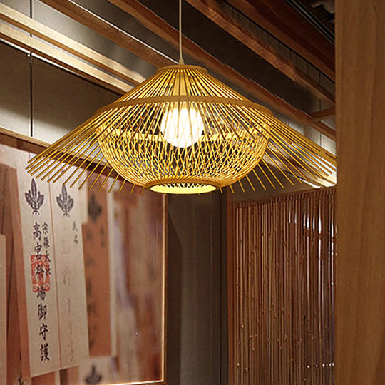 Asia Yellow Tearoom Ceiling Lamp: Pendant Lighting Fixture With Bamboo Shade