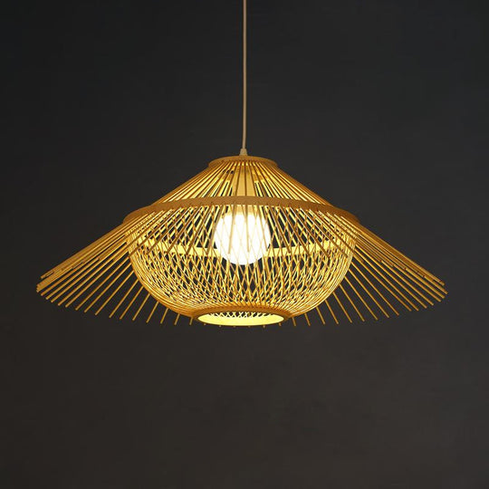 Asia Yellow Tearoom Ceiling Lamp: Pendant Lighting Fixture With Bamboo Shade