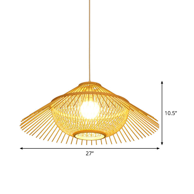 Asia Yellow Tearoom Ceiling Lamp: Pendant Lighting Fixture With Bamboo Shade