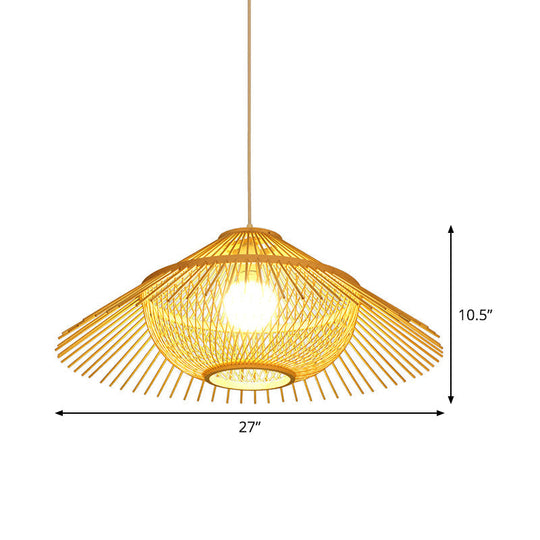 Asia Yellow Tearoom Ceiling Lamp: Pendant Lighting Fixture With Bamboo Shade