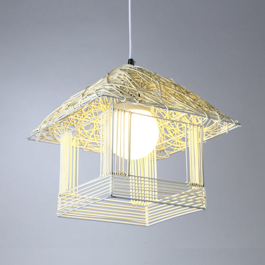 Bamboo Pendant Lamp - Chinese Style Hanging Ceiling Light For Teahouse With White Shade