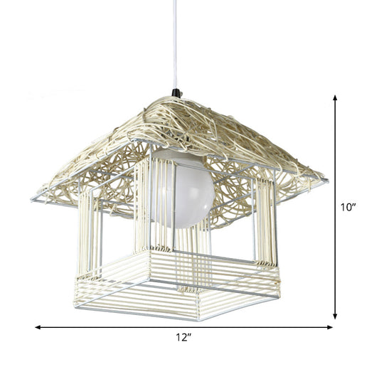 Bamboo Pendant Lamp - Chinese Style Hanging Ceiling Light For Teahouse With White Shade