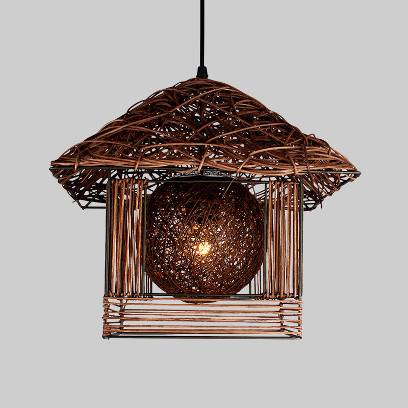 Handcrafted Bamboo Ceiling Lamp - 12/16 Wide Beige/Coffee Pendant Lighting Fixture