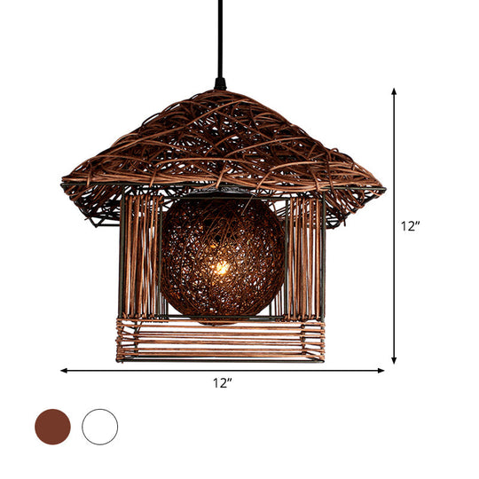 Handcrafted Bamboo Ceiling Lamp - 12/16 Wide Beige/Coffee Pendant Lighting Fixture