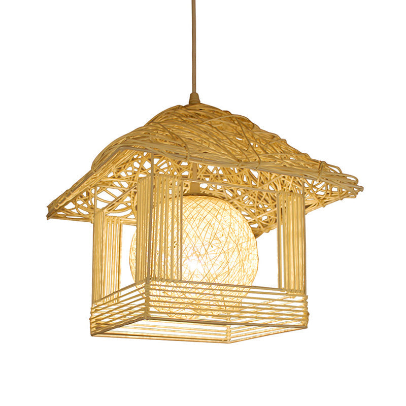 Handcrafted Bamboo Ceiling Lamp - 12/16 Wide Beige/Coffee Pendant Lighting Fixture