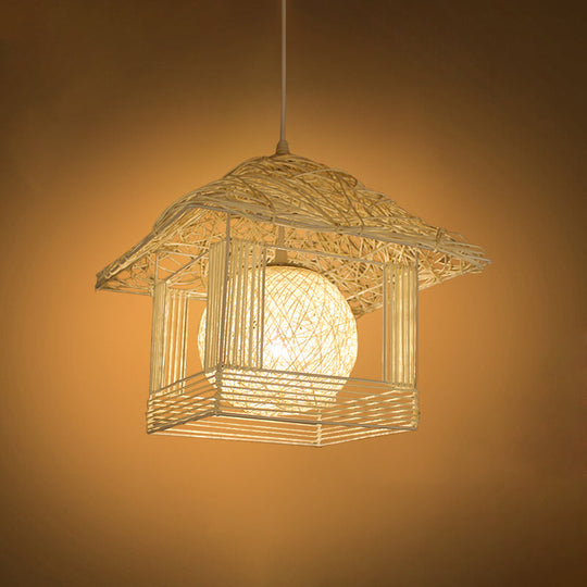 Handcrafted Bamboo Ceiling Lamp - 12/16 Wide Beige/Coffee Pendant Lighting Fixture