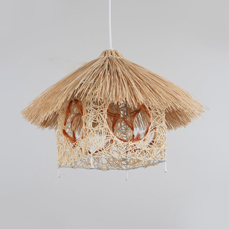 Asia Beige Hanging Lamp With House Bamboo Shade - Living Room Pendant Light