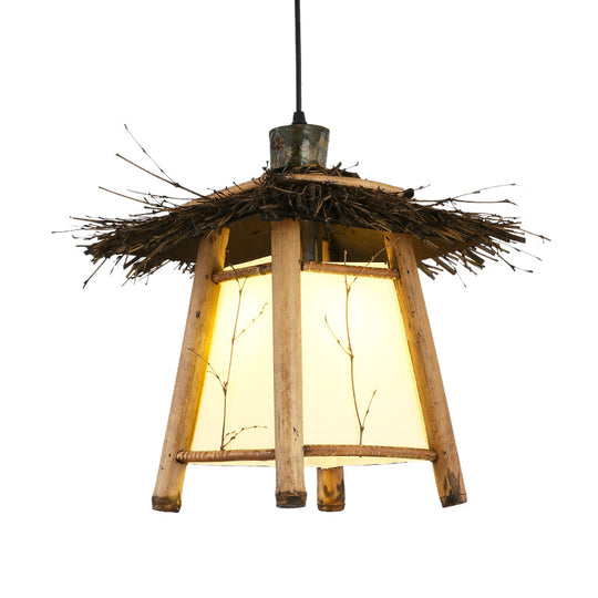 Japanese Wood Tapered Pendant Light - Restaurant Suspended Lighting Fixture Beige