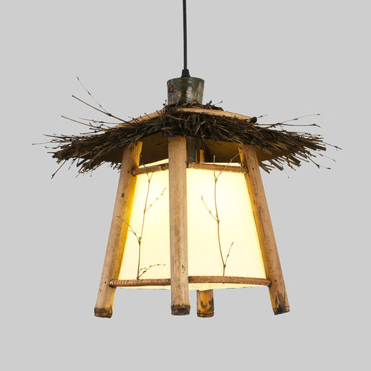 Japanese Wood Tapered Pendant Light - Restaurant Suspended Lighting Fixture Beige