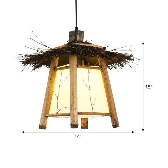 Japanese Wood Tapered Pendant Light - Restaurant Suspended Lighting Fixture Beige