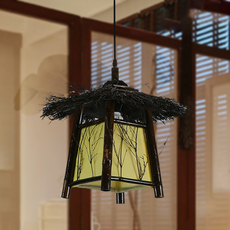 Japanese Wood Pendant Lighting: Hand-Worked 1 Head Ceiling Lamp Black