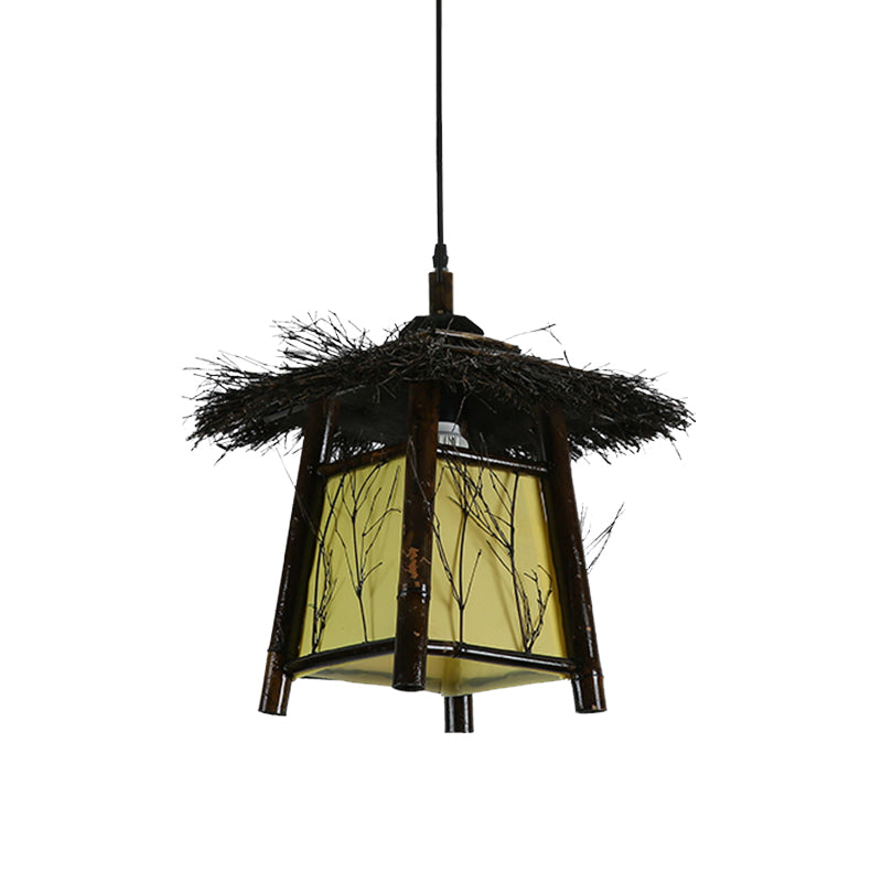 Japanese Wood Pendant Lighting: Hand-Worked 1 Head Ceiling Lamp Black