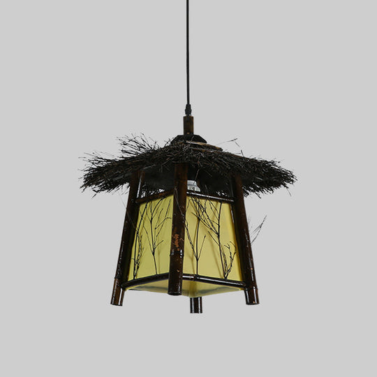 Japanese Wood Pendant Lighting: Hand-Worked 1 Head Ceiling Lamp Black