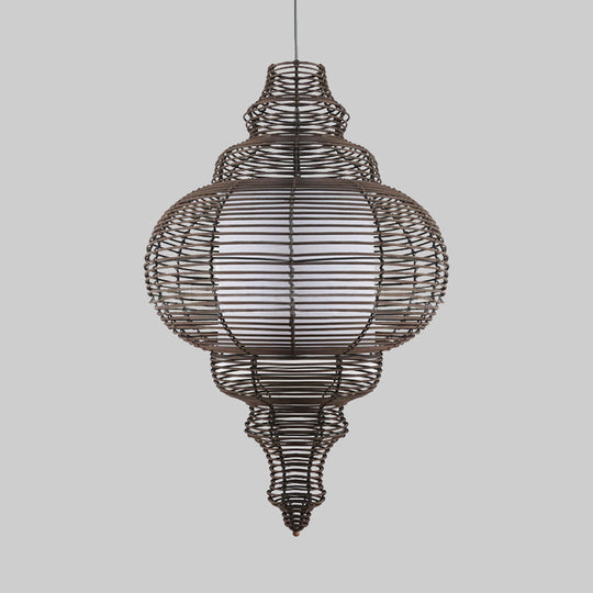 1-Bulb Chinese Ceiling Lamp With Coffee Gourd Design And Rattan Shade