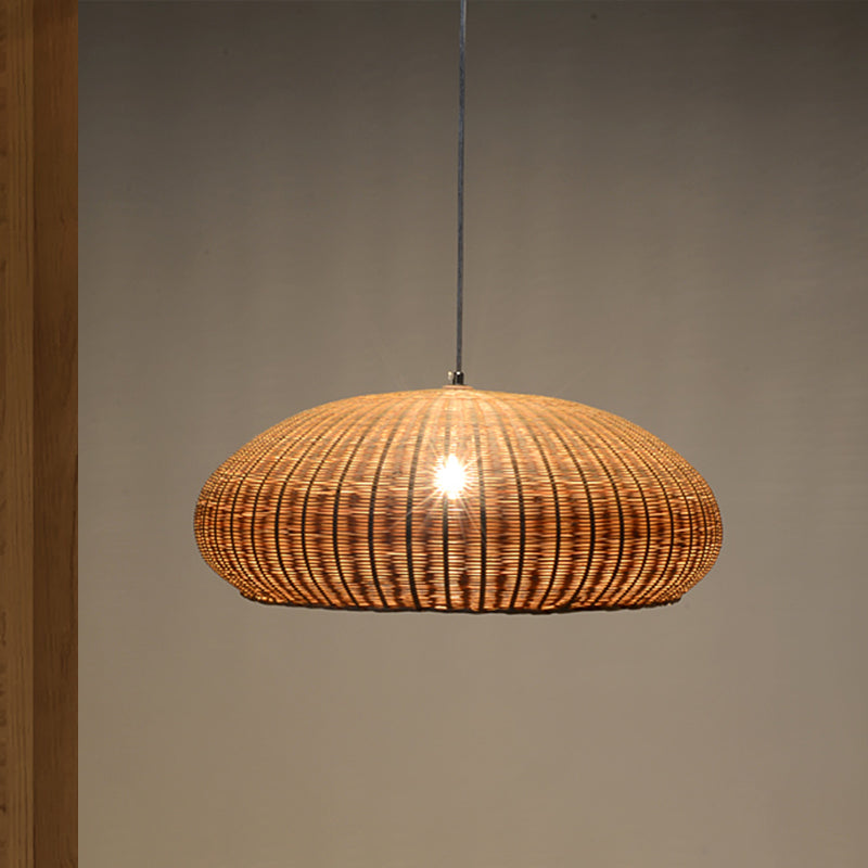 Japanese Bamboo Pendant Light: Handcrafted Flaxen Fixture For 1 Bulb Suspension