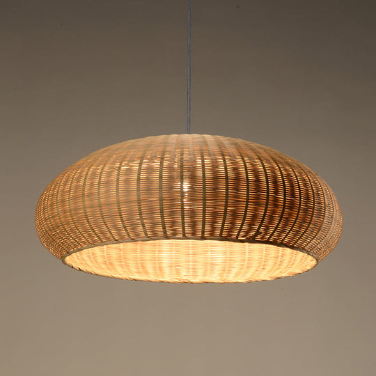 Japanese Bamboo Pendant Light: Handcrafted Flaxen Fixture For 1 Bulb Suspension