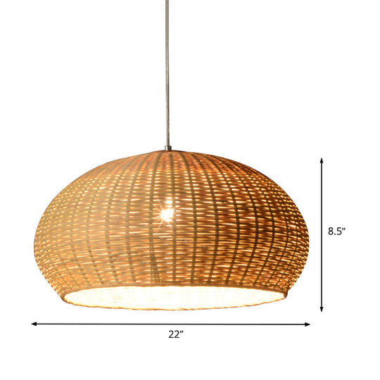 Japanese Bamboo Pendant Light: Handcrafted Flaxen Fixture For 1 Bulb Suspension