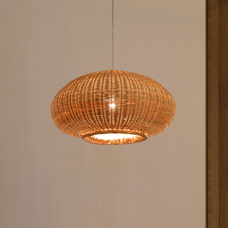 Flaxen Lantern Ceiling Lamp - Asia 1-Head Bamboo Pendant Light For Dining Room