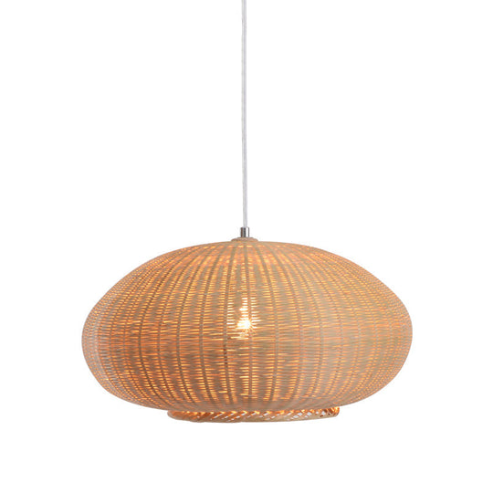 Flaxen Lantern Ceiling Lamp - Asia 1-Head Bamboo Pendant Light For Dining Room