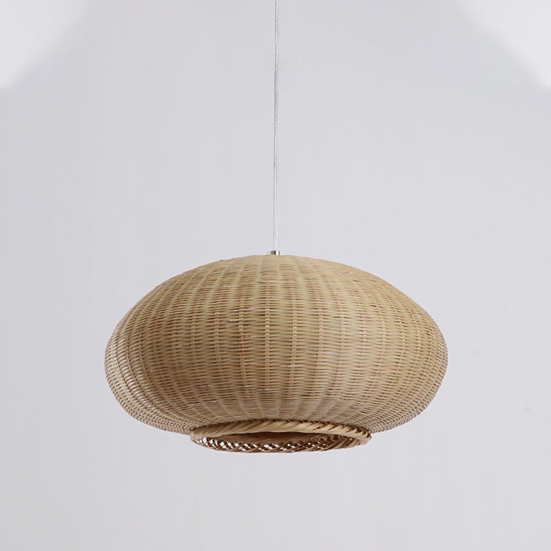 Flaxen Lantern Ceiling Lamp - Asia 1-Head Bamboo Pendant Light For Dining Room