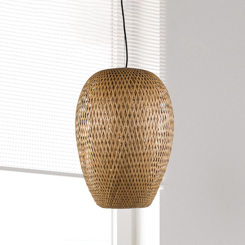 Japanese Hand-Twisted Hanging Bamboo Light Fixture - 1 Head Brown