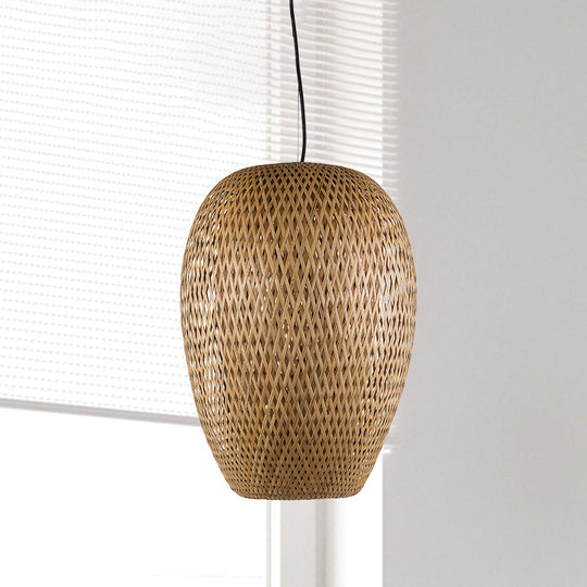 Japanese Hand-Twisted Hanging Bamboo Light Fixture - 1 Head Brown