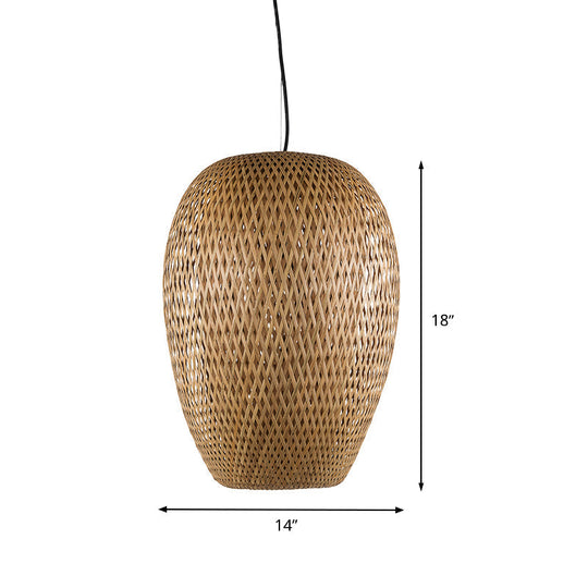 Japanese Hand-Twisted Hanging Bamboo Light Fixture - 1 Head Brown