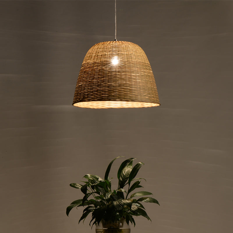 Head Tearoom Ceiling Lamp: Asian Flaxen Hanging Light With Bamboo Shade