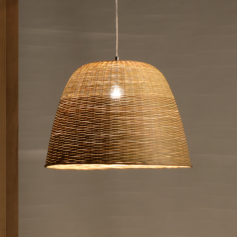 Head Tearoom Ceiling Lamp: Asian Flaxen Hanging Light With Bamboo Shade