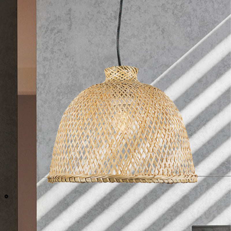 Chinese Bamboo Shade Pendant Light With Down Lighting For Beige Bowl Ceiling