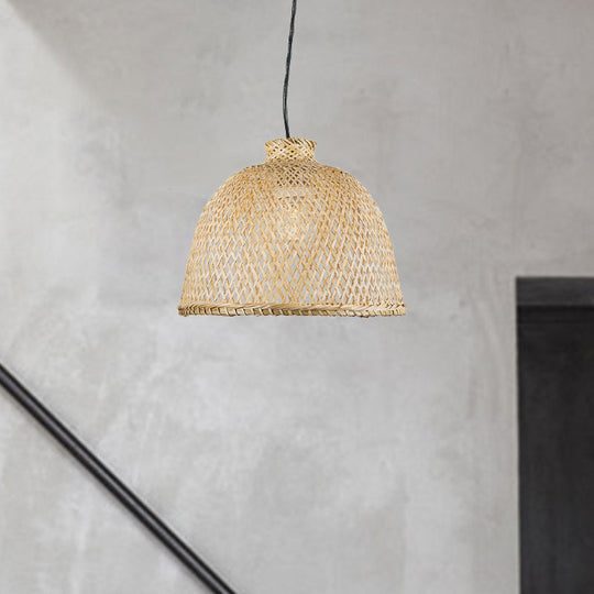 Chinese Bamboo Shade Pendant Light With Down Lighting For Beige Bowl Ceiling