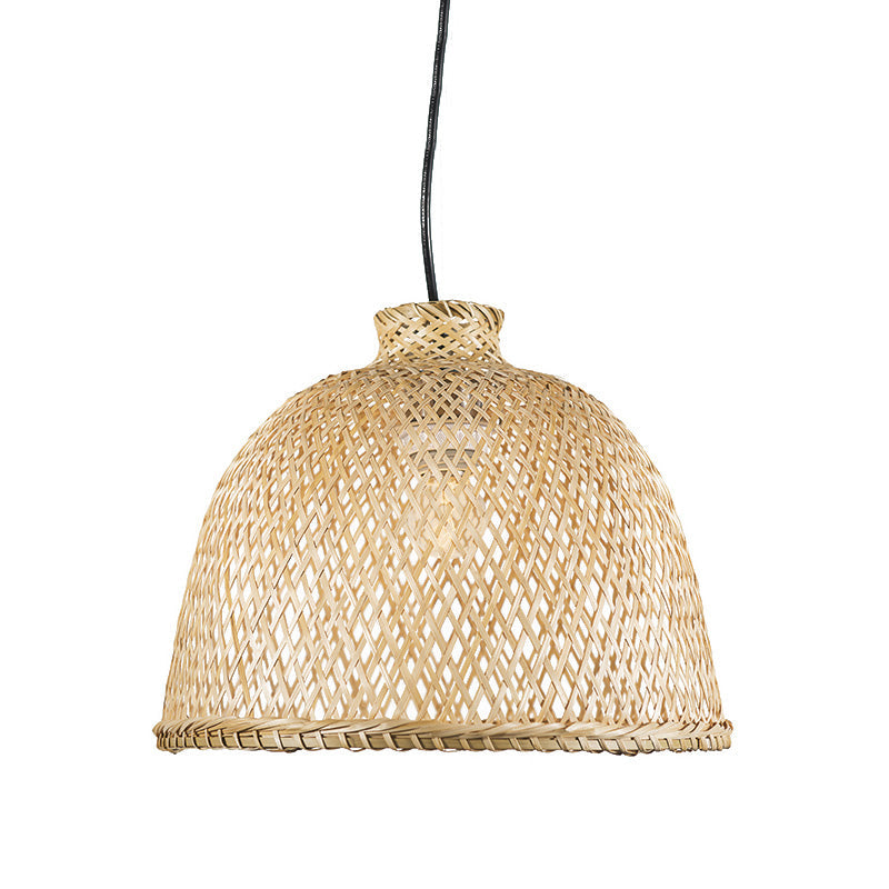 Chinese Bamboo Shade Pendant Light With Down Lighting For Beige Bowl Ceiling