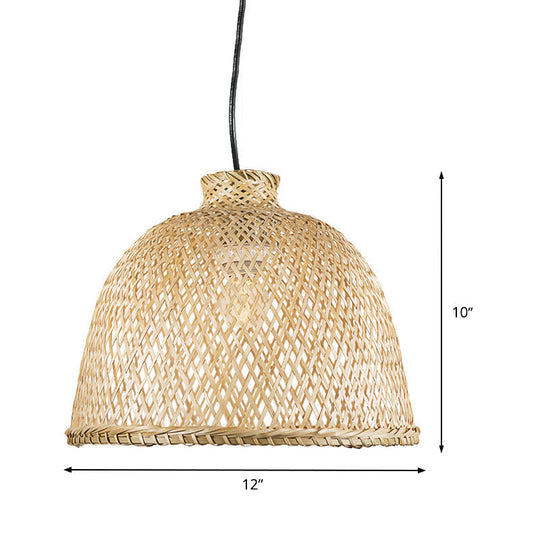 Chinese Bamboo Shade Pendant Light With Down Lighting For Beige Bowl Ceiling