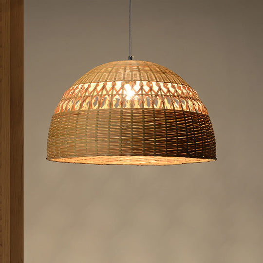 Bamboo Pendant Light - Chinese 1 Head Ceiling Lamp In Flaxen