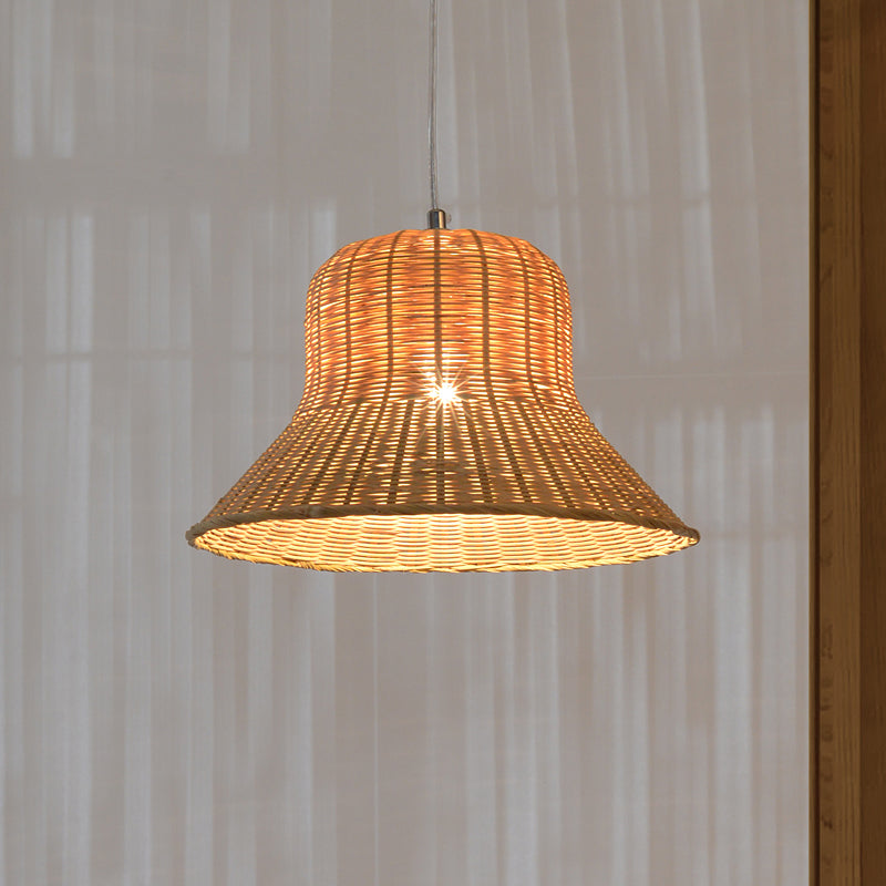 Japanese Bamboo Pendant Light Fixture - Beige Flared Design For Bedroom