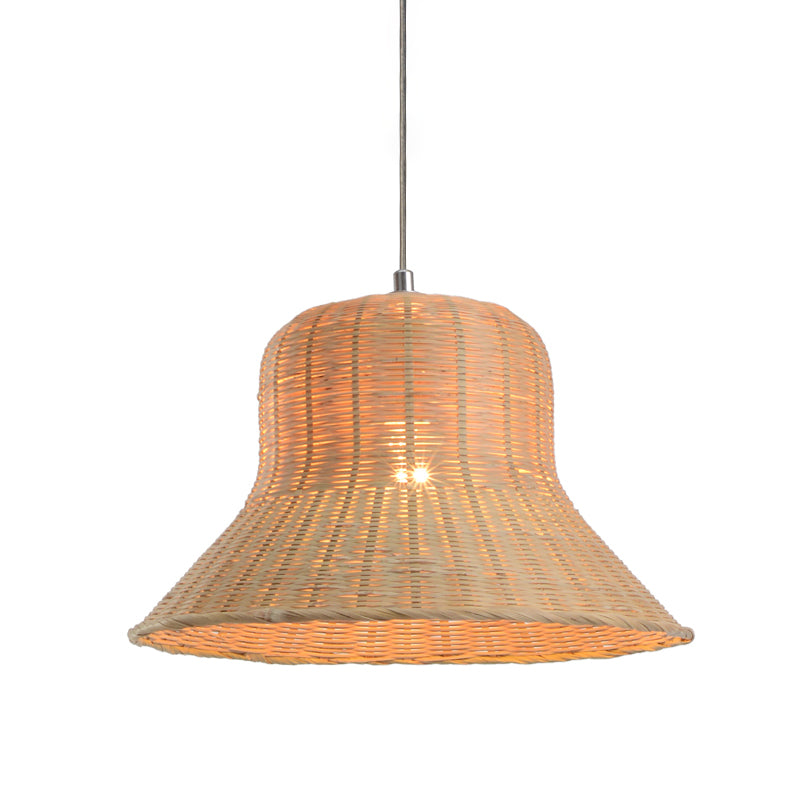 Japanese Bamboo Pendant Light Fixture - Beige Flared Design For Bedroom