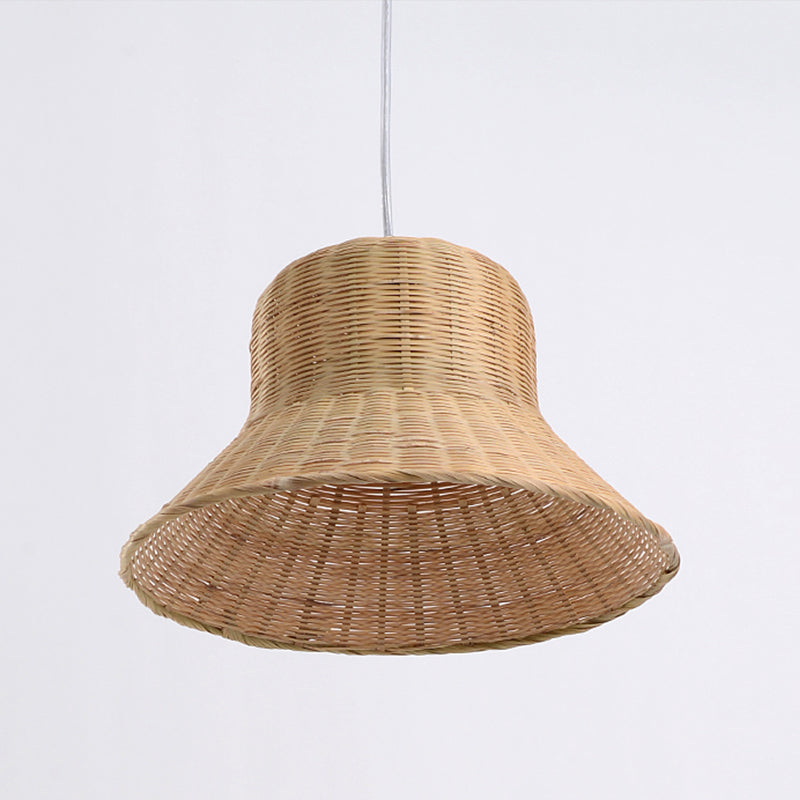 Japanese Bamboo Pendant Light Fixture - Beige Flared Design For Bedroom